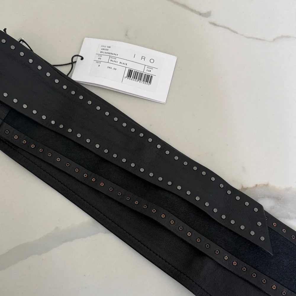 IRO Black Studded Leather Belt Bag Strap - Picture 7 of 8